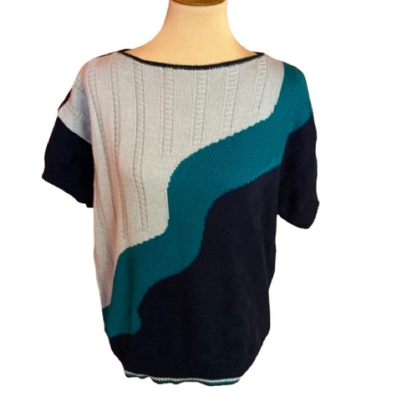 Vintage 80s wavy diagonal striped sweater - Picture 1 of 10